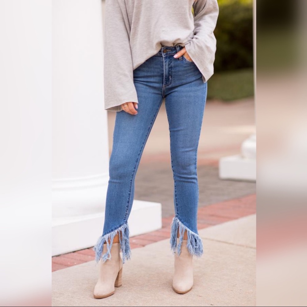 Size 26 High-Waisted Skinny Fringe Jeans